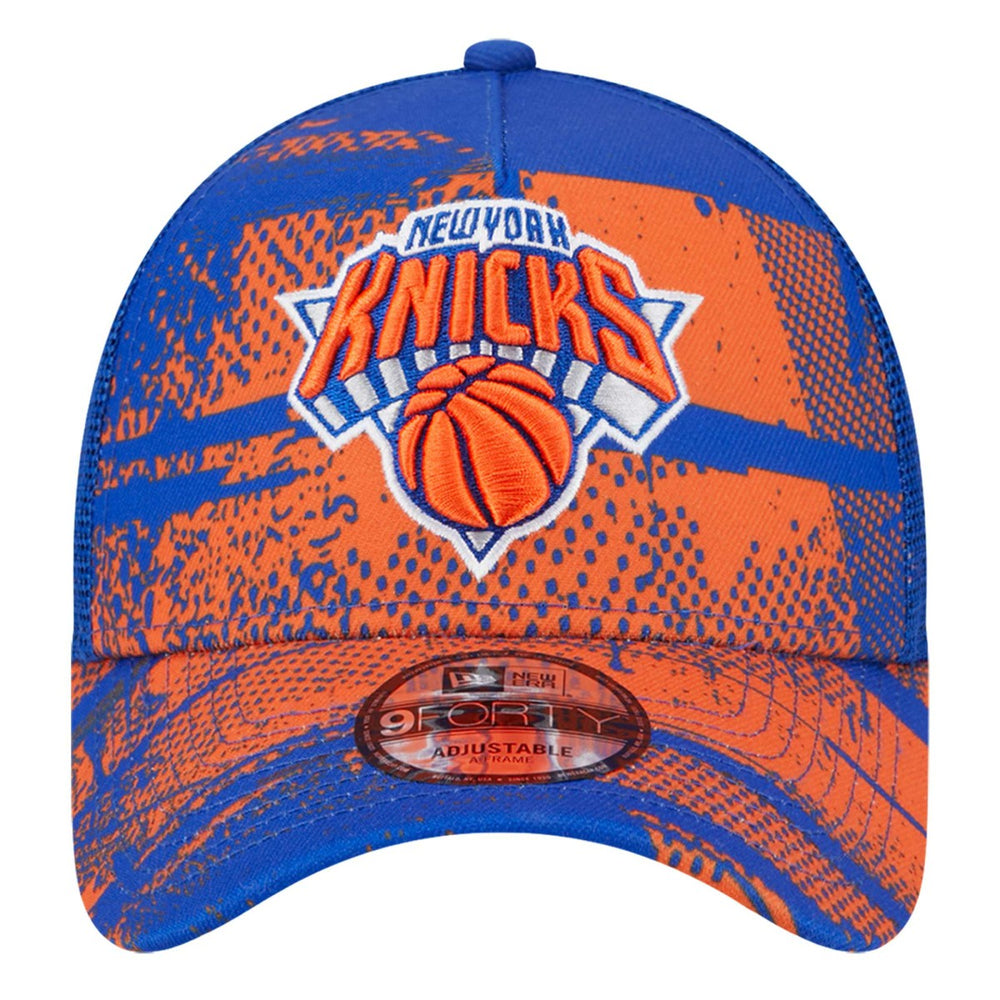 New York Knicks Tip Off A-Frame Trucker 9FORTY Adjustable Hat - Blue/Orange | New Era cheap