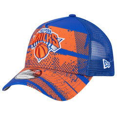 New York Knicks Tip Off A-Frame Trucker 9FORTY Adjustable Hat - Blue/Orange | New Era cheap