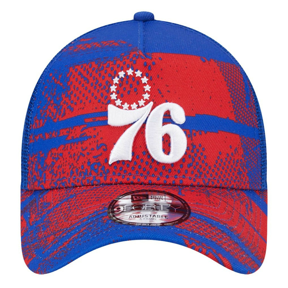 Philadelphia 76ers Tip Off A-Frame Trucker 9FORTY Adjustable Hat - Royal/Red | New Era online