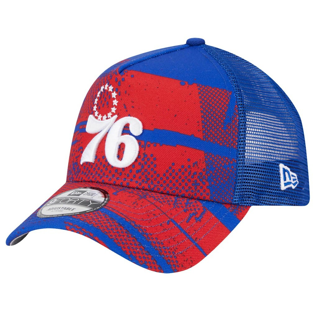 Philadelphia 76ers Tip Off A-Frame Trucker 9FORTY Adjustable Hat - Royal/Red | New Era online