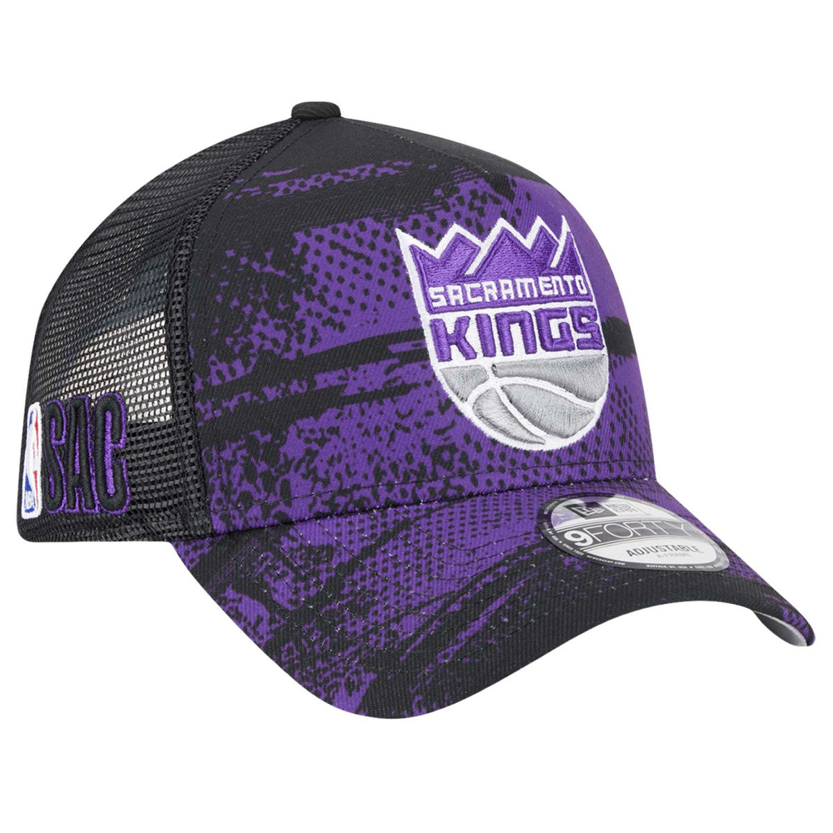 Sacramento Kings Tip Off A-Frame Trucker 9FORTY Adjustable Hat - Black/Purple | New Era on sale