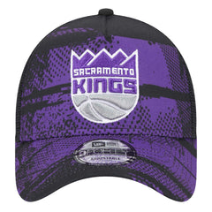 Sacramento Kings Tip Off A-Frame Trucker 9FORTY Adjustable Hat - Black/Purple | New Era on sale