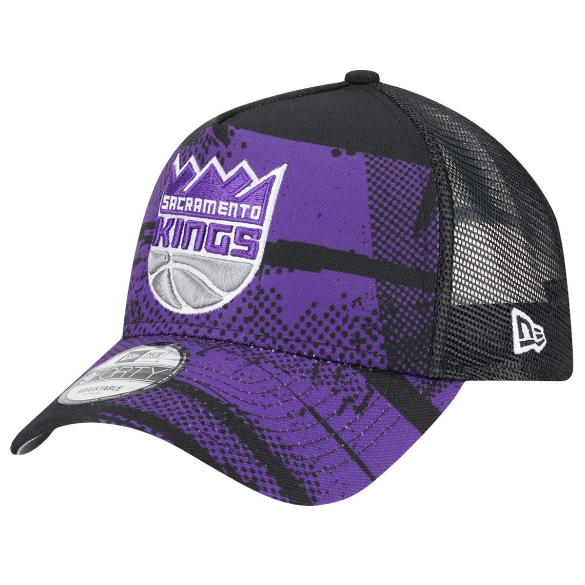 Sacramento Kings Tip Off A-Frame Trucker 9FORTY Adjustable Hat - Black/Purple | New Era on sale