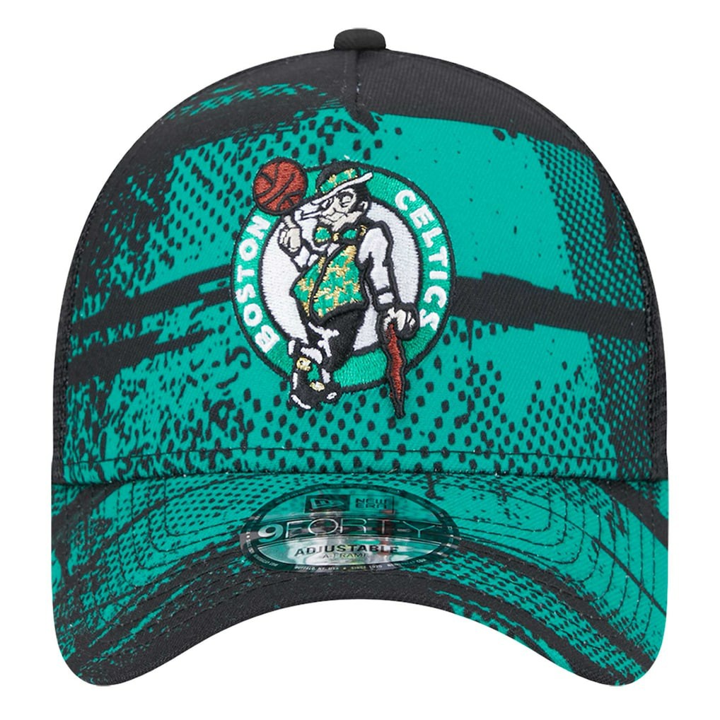 Boston Celtics Tip Off A-Frame Trucker 9FORTY Adjustable Hat - Black/Kelly Green | New Era on sale
