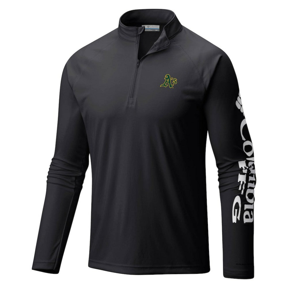 Athletics Terminal Tackle Omni-Shade Raglan Quarter-Zip Pullover Top - Black | Columbia