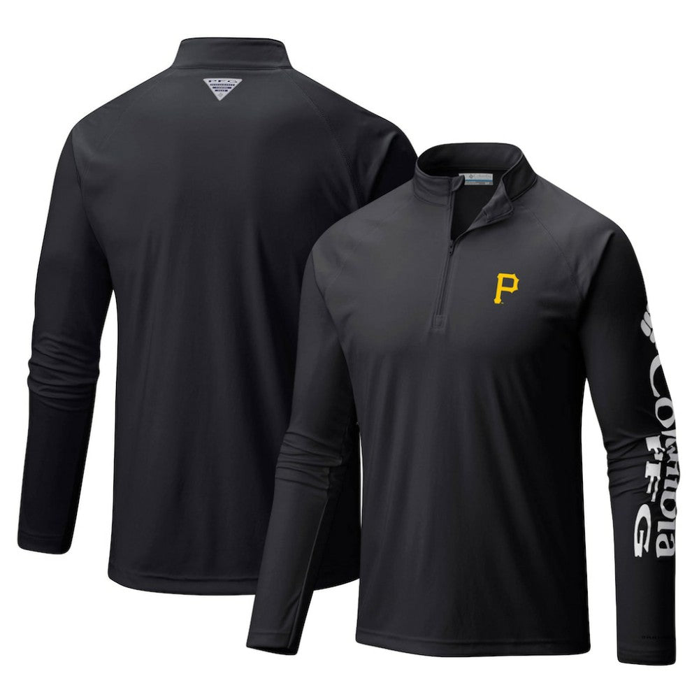 Pittsburgh Pirates Terminal Tackle Omni-Shade Raglan Quarter-Zip Pullover Top - Black | Columbia
