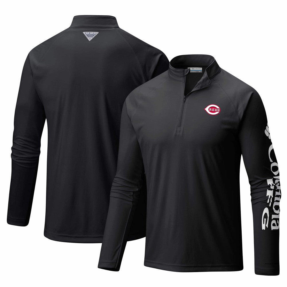 Cincinnati Reds Terminal Tackle Omni-Shade Raglan Quarter-Zip Pullover Top - Black | Columbia