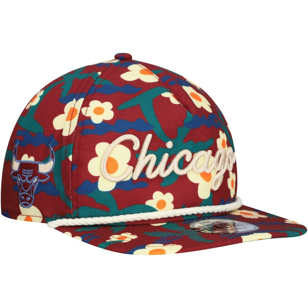 Chicago Bulls Vacation Floral Golfer Snapback Hat - Crimson | New Era on sale