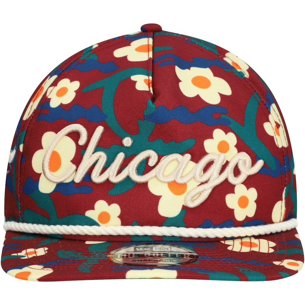 Chicago Bulls Vacation Floral Golfer Snapback Hat - Crimson | New Era on sale