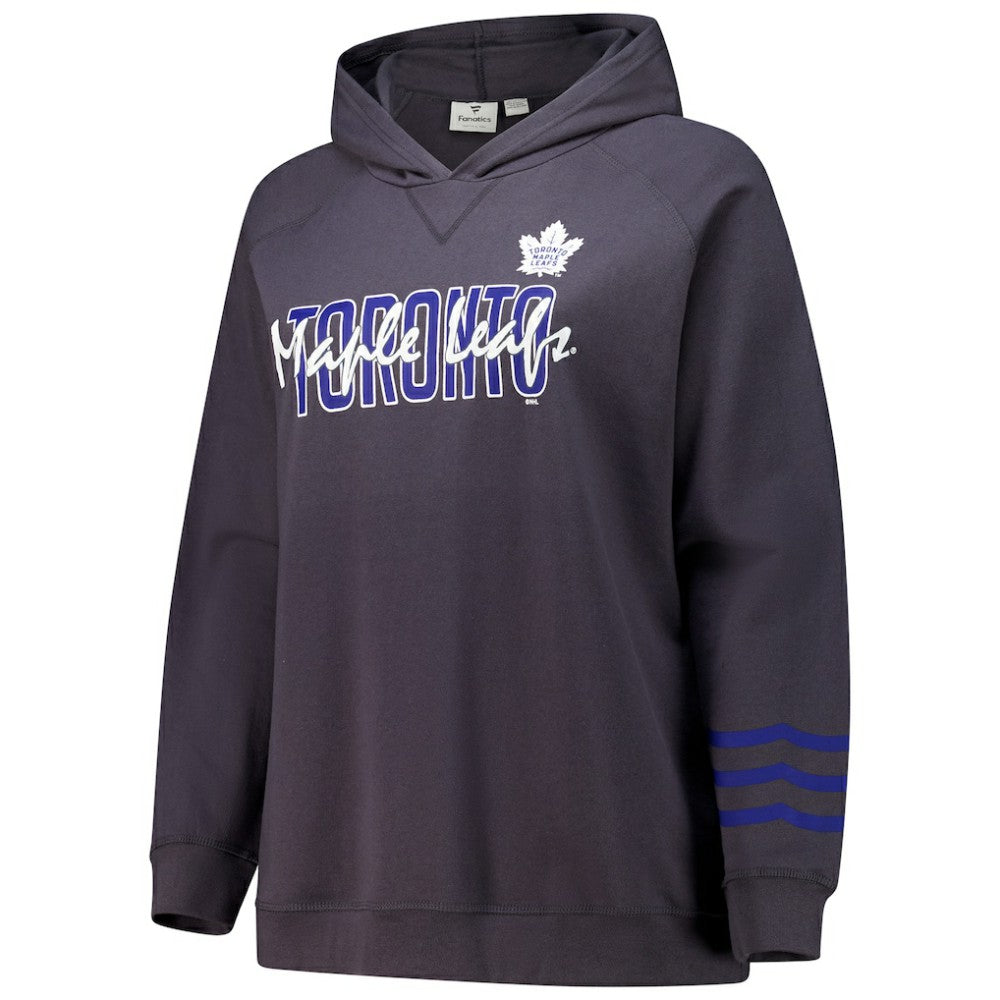 Toronto Maple Leafs Fanatics Women's Plus Size Lightweight Fleece Raglan Pullover Hoodie Charcoal