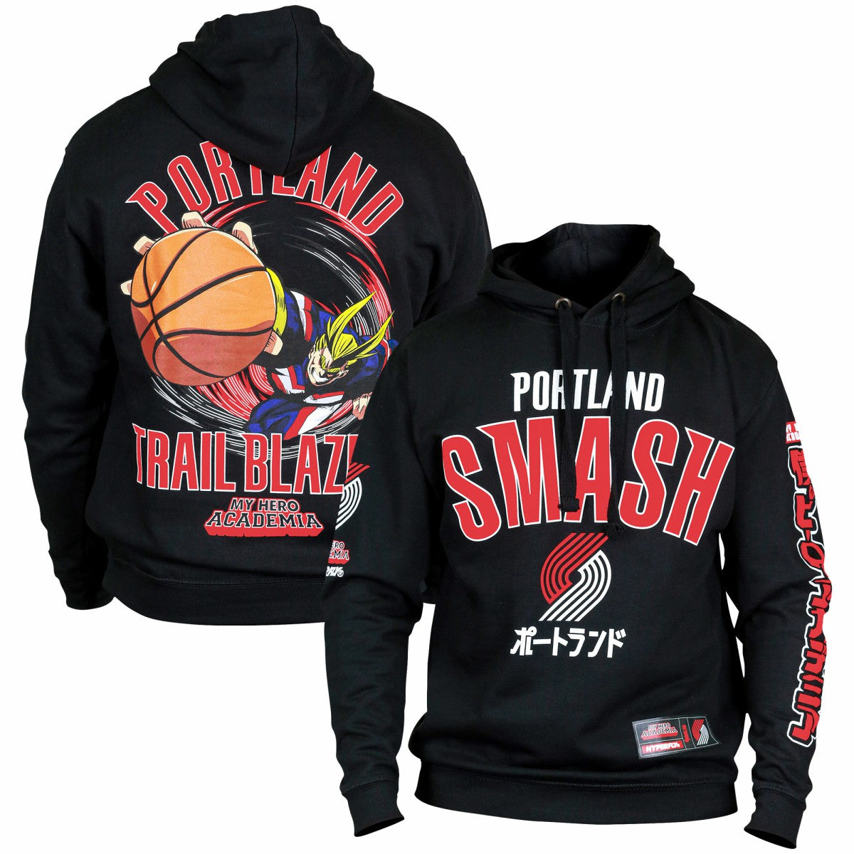 Portland Trail Blazers Hyperfly Unisex NBA x My Hero Academia All Might Smash Pullover Hoodie - Black outlet