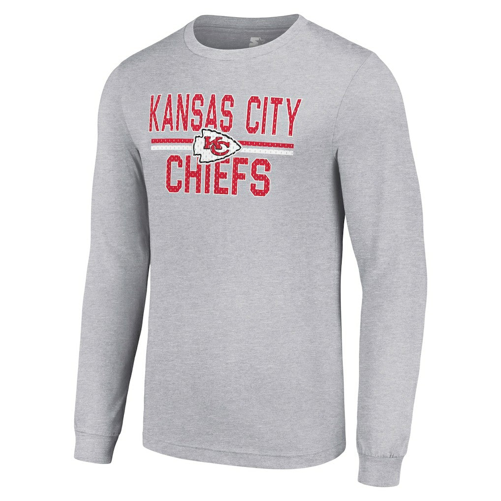 Kansas City Chiefs Starter Team Mesh Print Graphic Long Sleeve T-Shirt - Heather Gray outlet