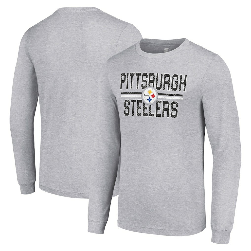 Pittsburgh Steelers Starter Team Mesh Print Graphic Long Sleeve T-Shirt - Heather Gray sale