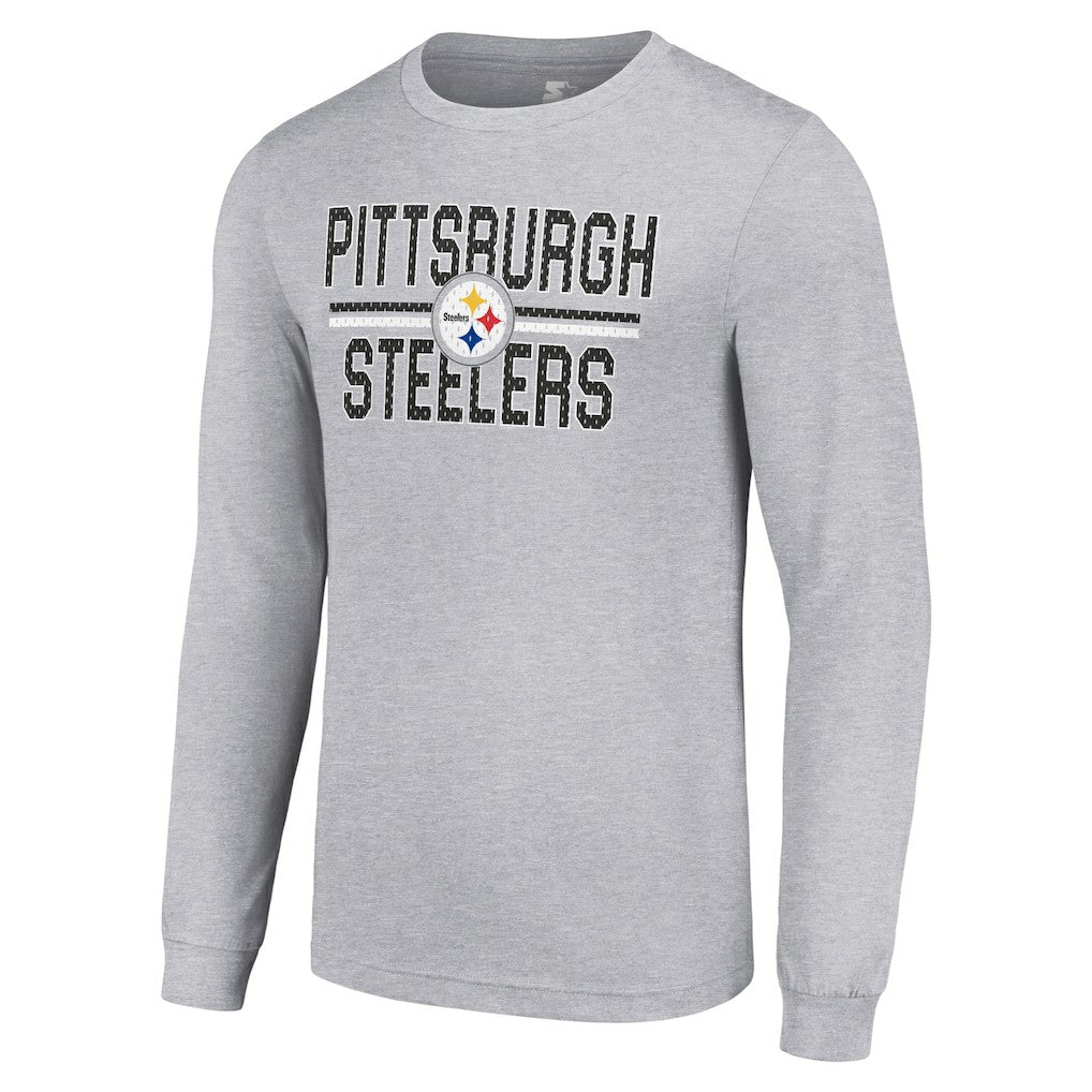 Pittsburgh Steelers Starter Team Mesh Print Graphic Long Sleeve T-Shirt - Heather Gray sale