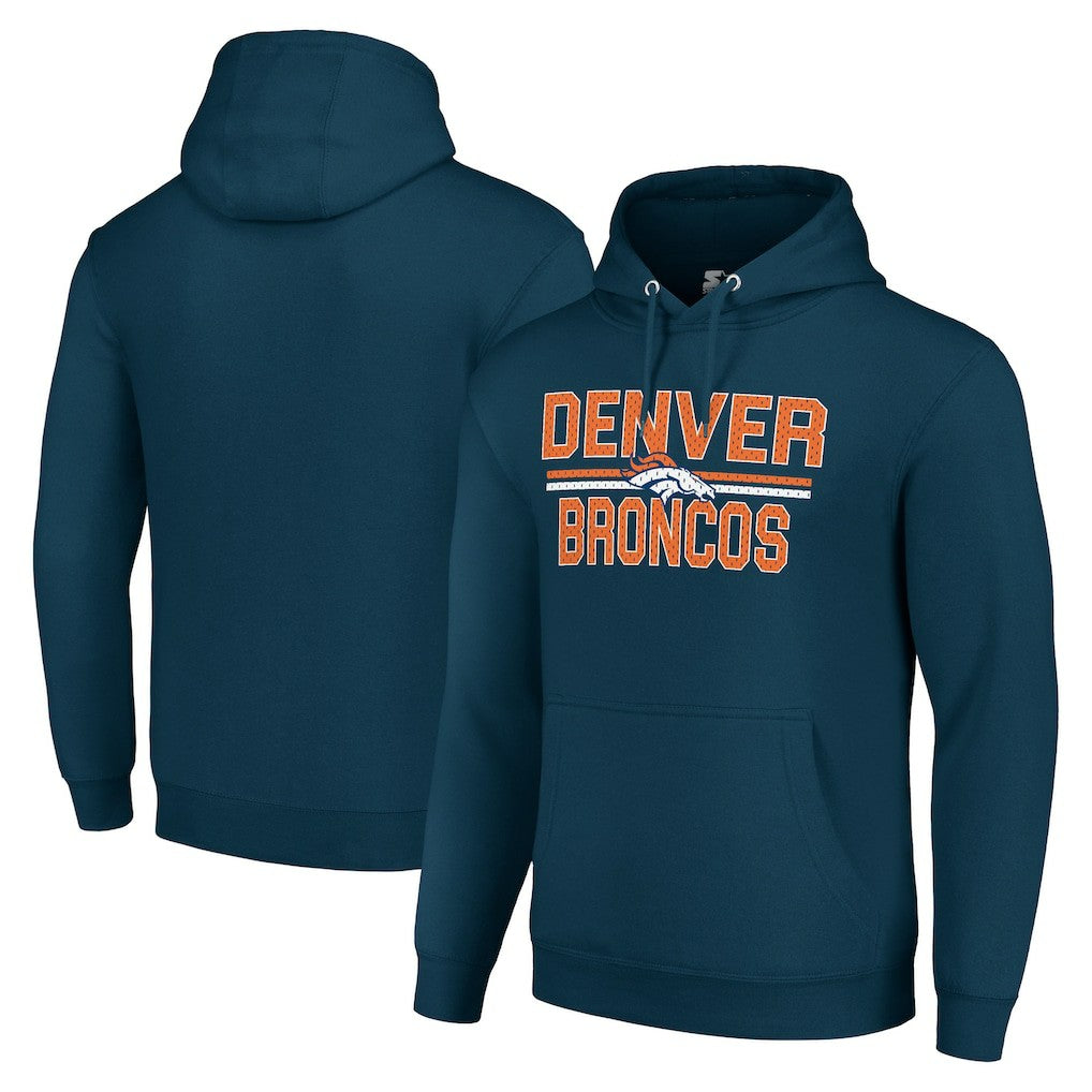 Denver Broncos Starter Unisex Team Mesh Print Graphic Tri-Blend Pullover Hoodie - Navy cheap