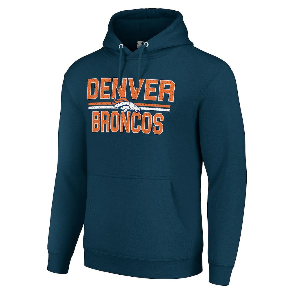 Denver Broncos Starter Unisex Team Mesh Print Graphic Tri-Blend Pullover Hoodie - Navy cheap