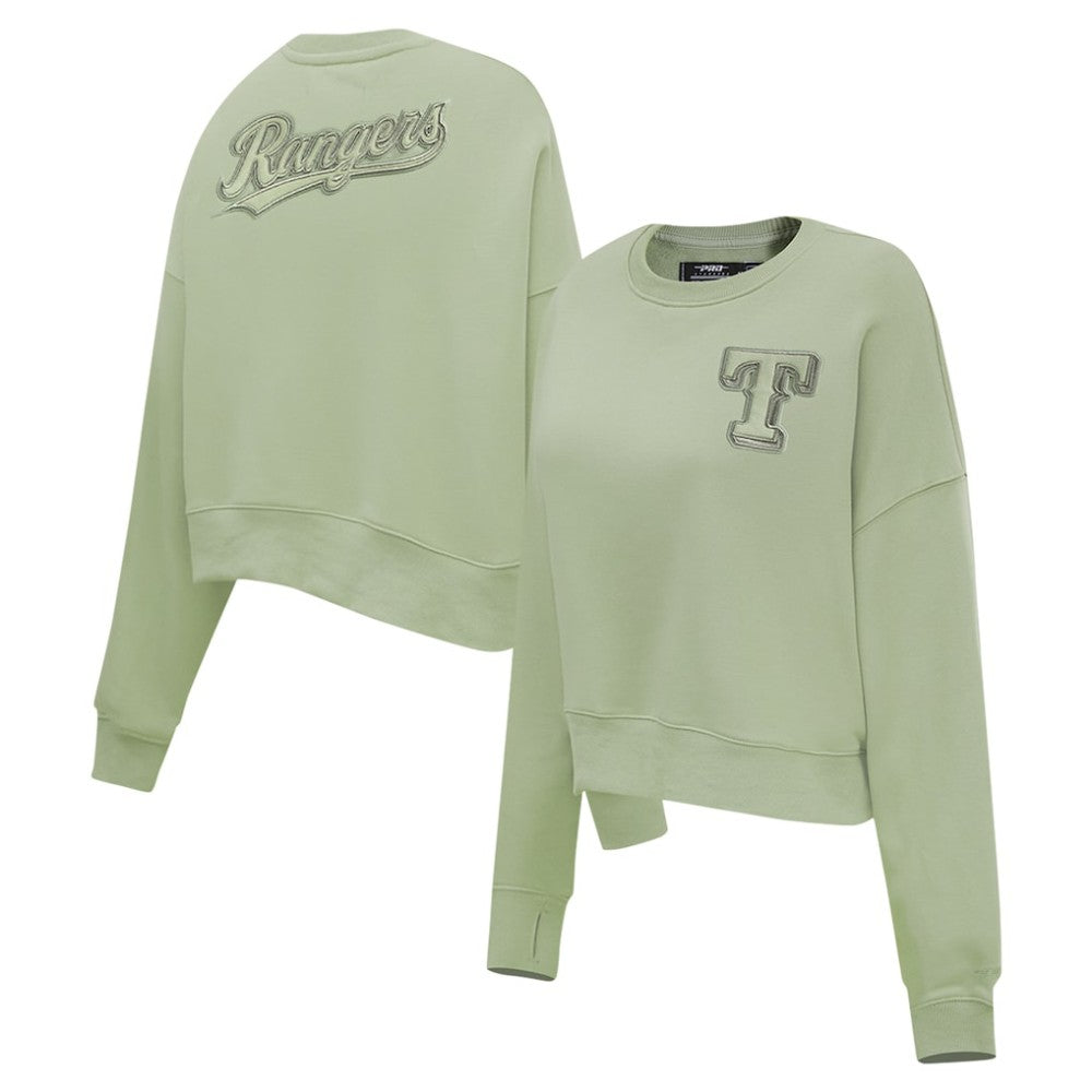 Texas Rangers Pro Standard Women's Neutral Oversized Boxy Cropped Pullover Sweatshirt - Green