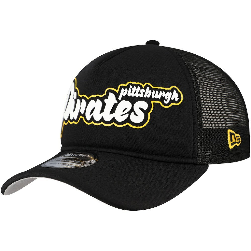 Pittsburgh Pirates Retro Bold A-Frame Trucker 9FORTY Adjustable Hat - Black | New Era