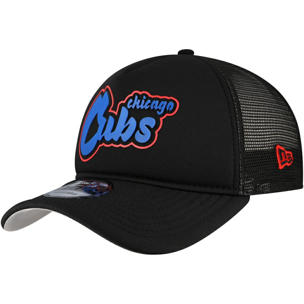 Chicago Cubs Retro Bold A-Frame Trucker 9FORTY Adjustable Hat - Black | New Era