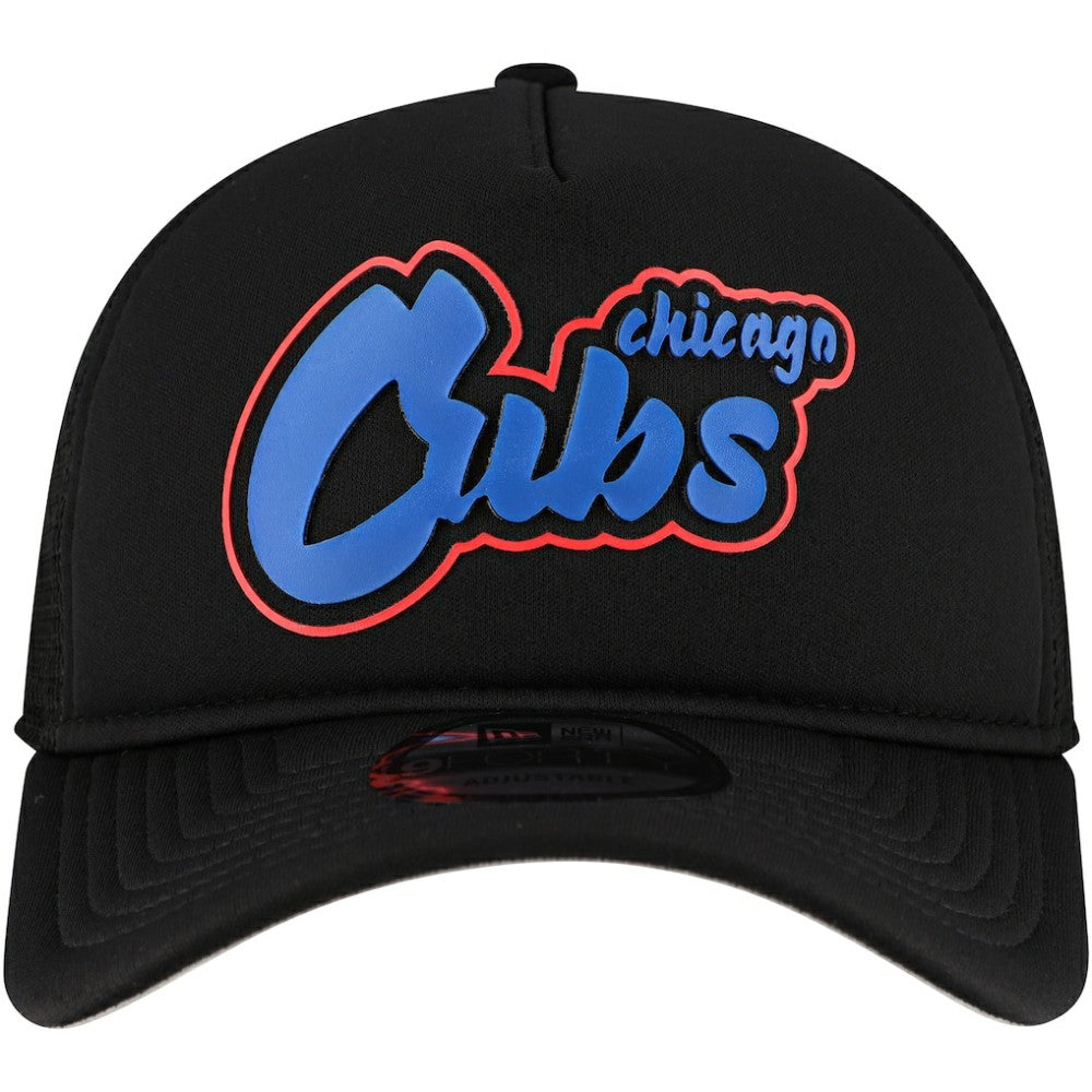 Chicago Cubs Retro Bold A-Frame Trucker 9FORTY Adjustable Hat - Black | New Era