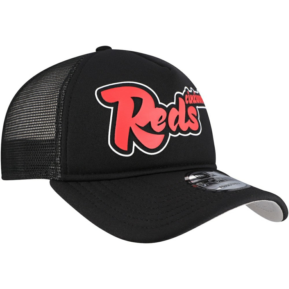 Cincinnati Reds Retro Bold A-Frame Trucker 9FORTY Adjustable Hat - Black | New Era