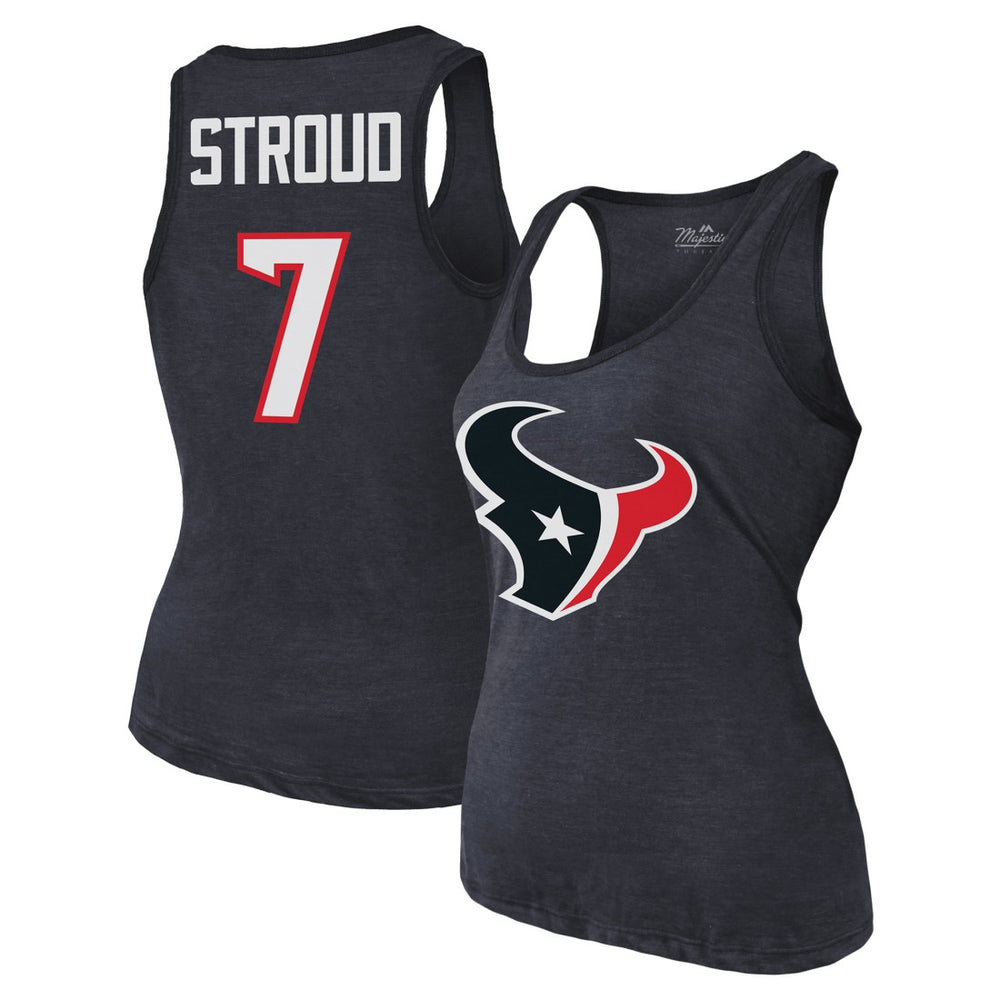 C.J. Stroud Houston Texans Majestic Threads Women's Name & Number Tri-Blend Tank Top - Navy discount