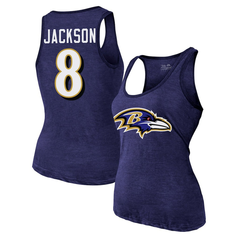 Lamar Jackson Baltimore Ravens Majestic Threads Women's Name & Number Tri-Blend Tank Top - Purple outlet
