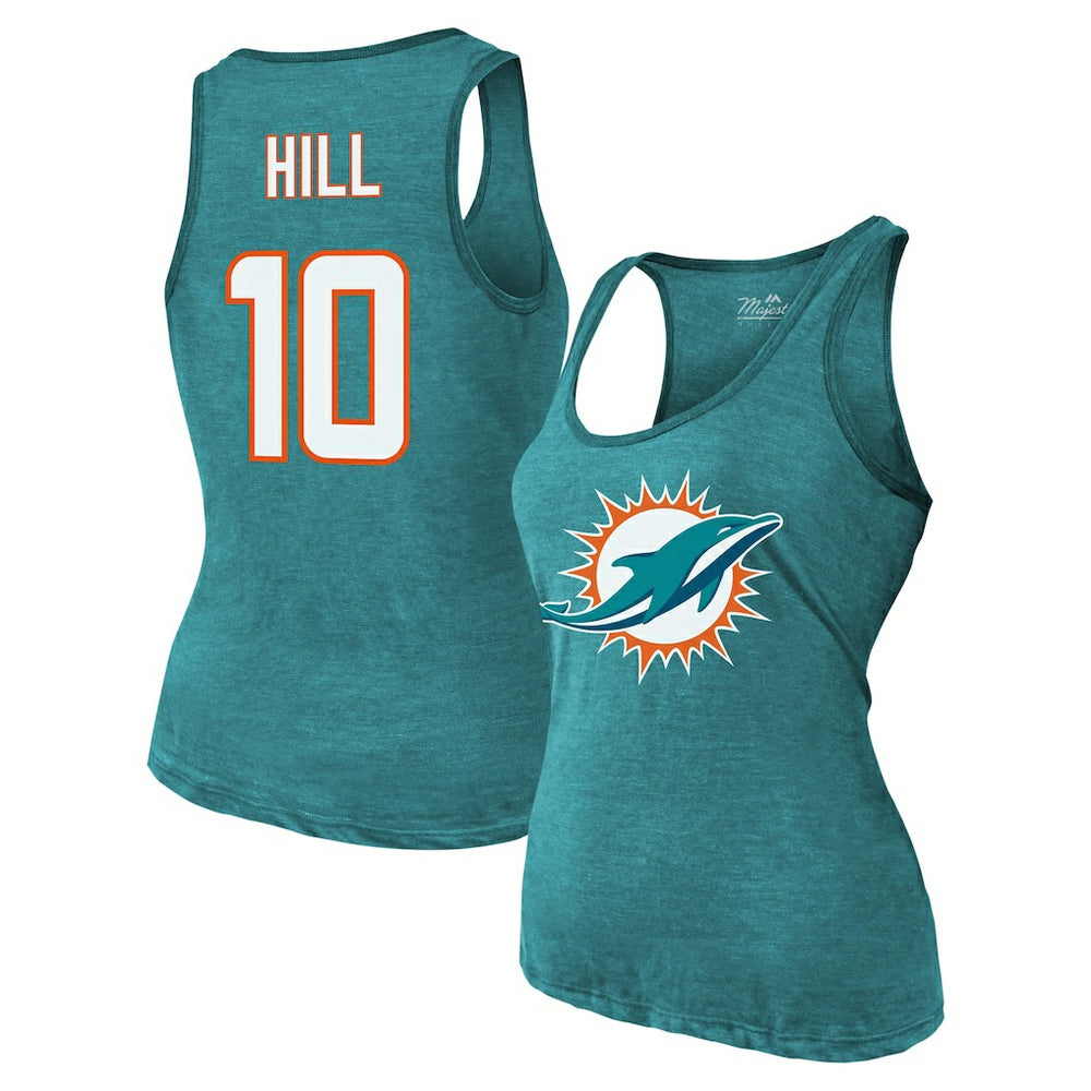 Tyreek Hill Miami Dolphins Majestic Threads Women's Name & Number Tri-Blend Tank Top - Aqua outlet