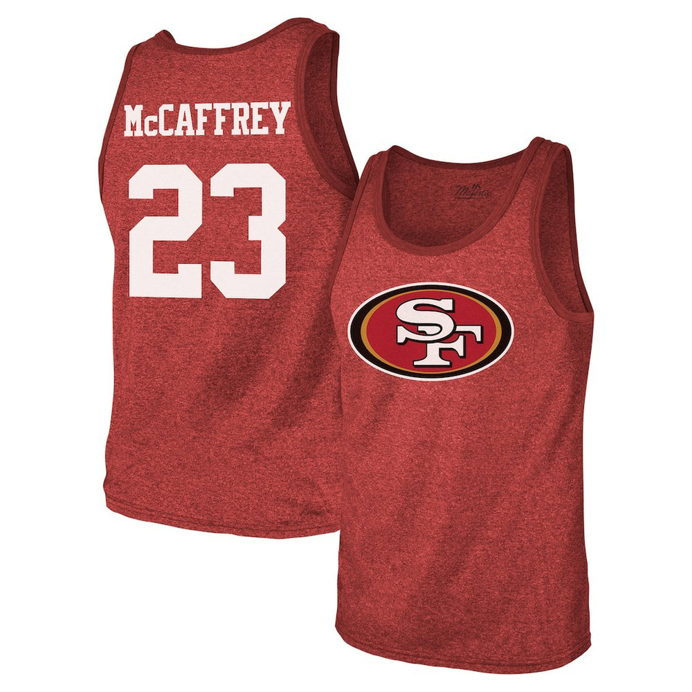 Christian McCaffrey San Francisco 49ers Majestic Threads Tri-Blend Player Name & Number Tank Top - Scarlet on sale