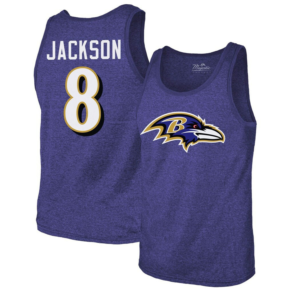 Lamar Jackson Baltimore Ravens Majestic Threads Tri-Blend Player Name & Number Tank Top - Purple sale