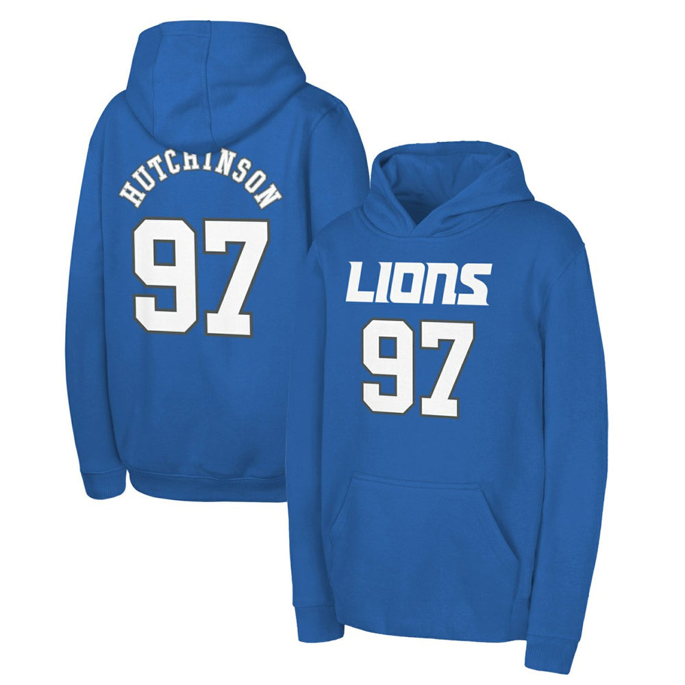 Aidan Hutchinson Detroit Lions Youth Mainliner Player Name & Number Pullover Hoodie - Blue online