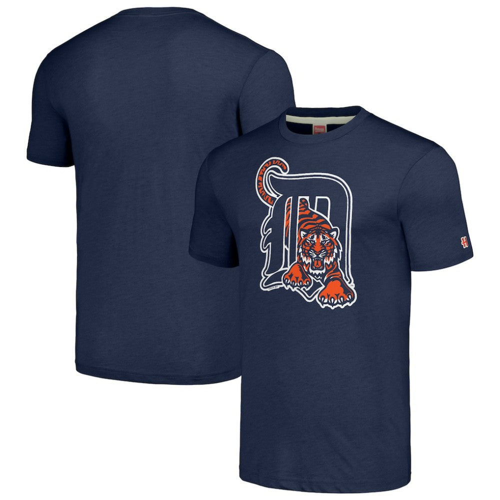 Detroit Tigers Homage Cooperstown Collection Hand-Drawn Logo Tri-Blend T-Shirt - Navy