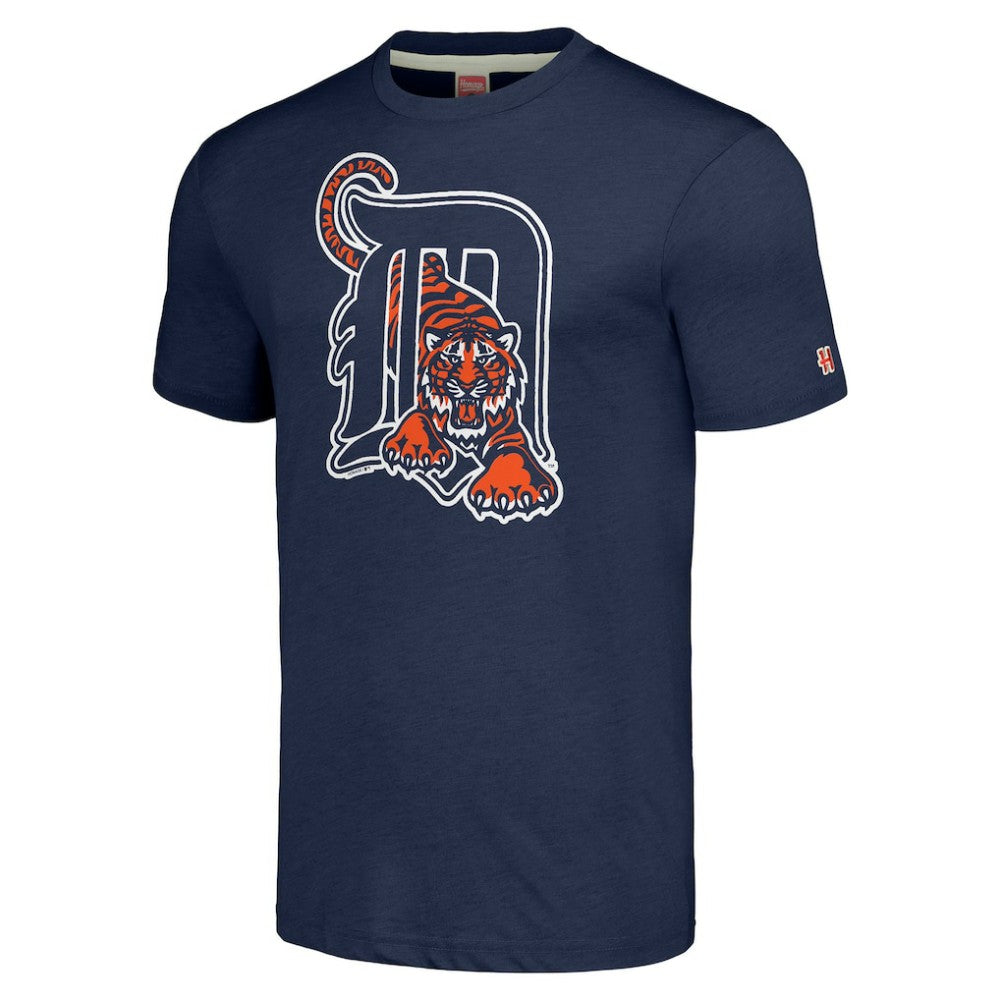 Detroit Tigers Homage Cooperstown Collection Hand-Drawn Logo Tri-Blend T-Shirt - Navy