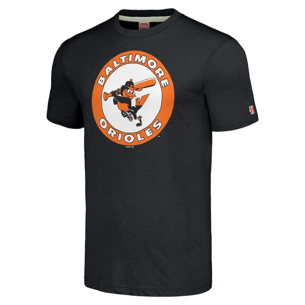 Baltimore Orioles Homage Cooperstown Collection Hand-Drawn Logo Tri-Blend T-Shirt - Charcoal