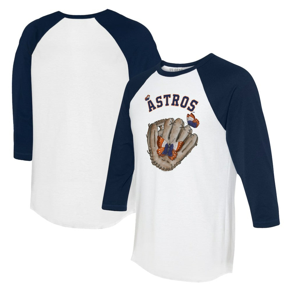 Houston Astros Tiny Turnip Unisex Butterfly Glove 3/4-Sleeve Raglan T-Shirt - White/Navy
