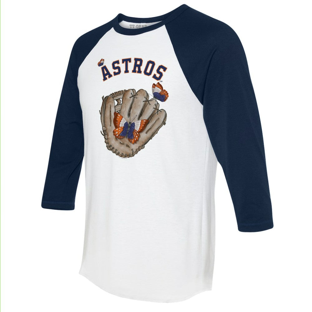 Houston Astros Tiny Turnip Unisex Butterfly Glove 3/4-Sleeve Raglan T-Shirt - White/Navy