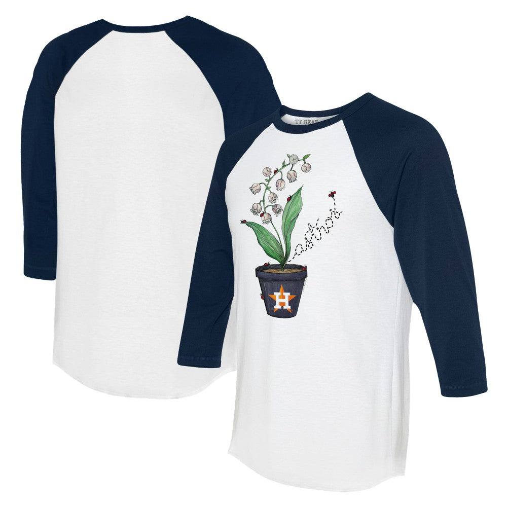 Houston Astros Tiny Turnip Unisex Lilies and Ladybugs 3/4-Sleeve Raglan T-Shirt - White/Navy
