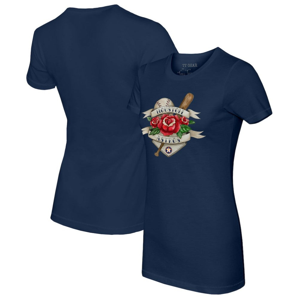 Houston Astros Tiny Turnip Women's American Traditional Rose T-Shirt - Navy