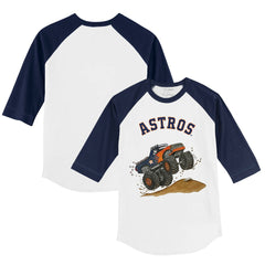 Houston Astros Tiny Turnip Youth Monster Truck 3/4-Sleeve Raglan T-Shirt - White/Navy
