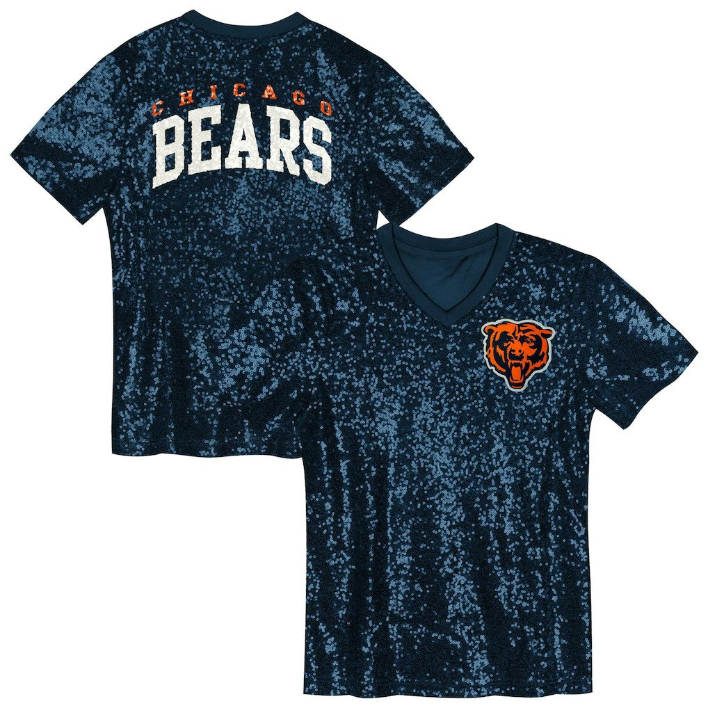 Chicago Bears Girls Youth Wordmark Sequin V-Neck Top - Navy on sale