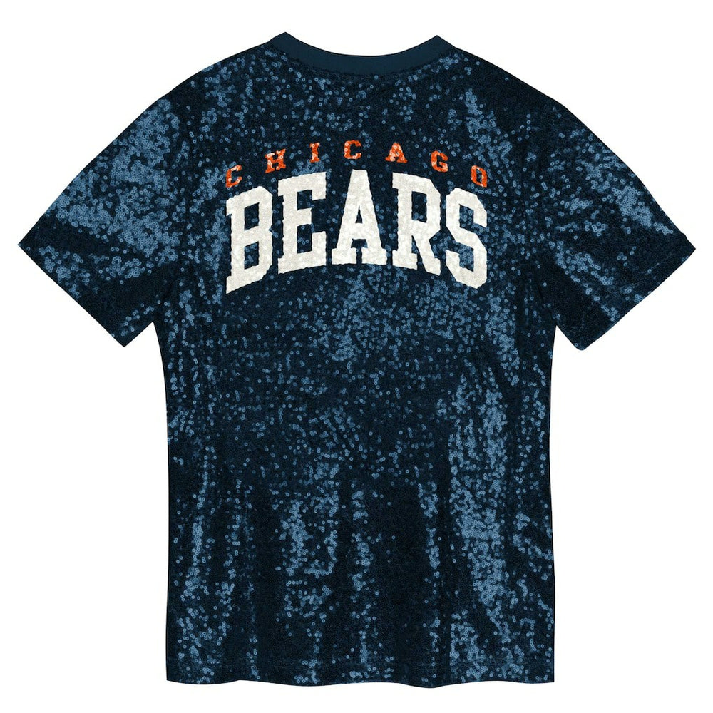 Chicago Bears Girls Youth Wordmark Sequin V-Neck Top - Navy on sale