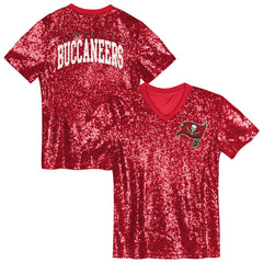 Tampa Bay Buccaneers Girls Youth Wordmark Sequin V-Neck Top - Red on sale