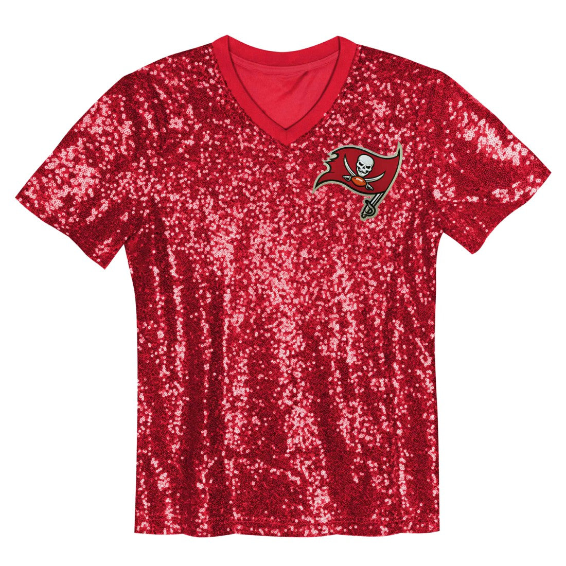 Tampa Bay Buccaneers Girls Youth Wordmark Sequin V-Neck Top - Red on sale