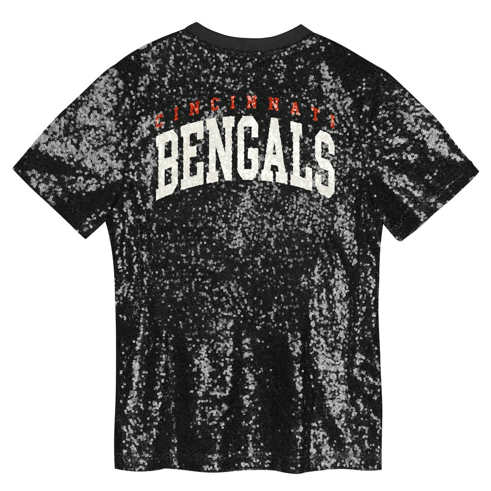 Cincinnati Bengals Girls Youth Wordmark Sequin V-Neck Top - Black cheap