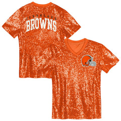 Cleveland Browns Girls Youth Wordmark Sequin V-Neck Top - Orange discount