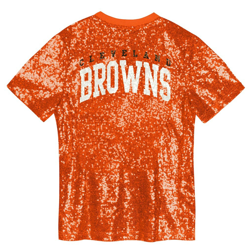 Cleveland Browns Girls Youth Wordmark Sequin V-Neck Top - Orange discount
