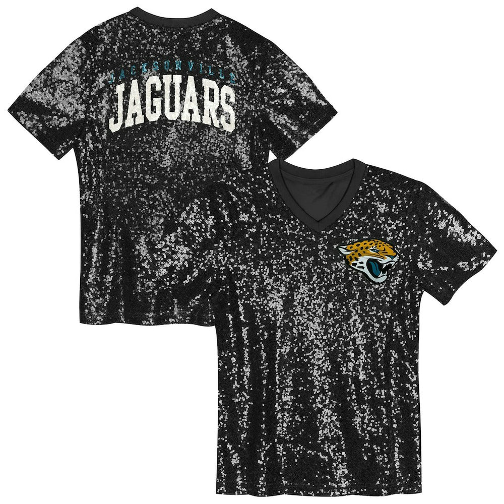 Jacksonville Jaguars Girls Youth Wordmark Sequin V-Neck Top - Black cheap