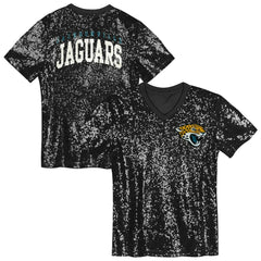 Jacksonville Jaguars Girls Youth Wordmark Sequin V-Neck Top - Black cheap