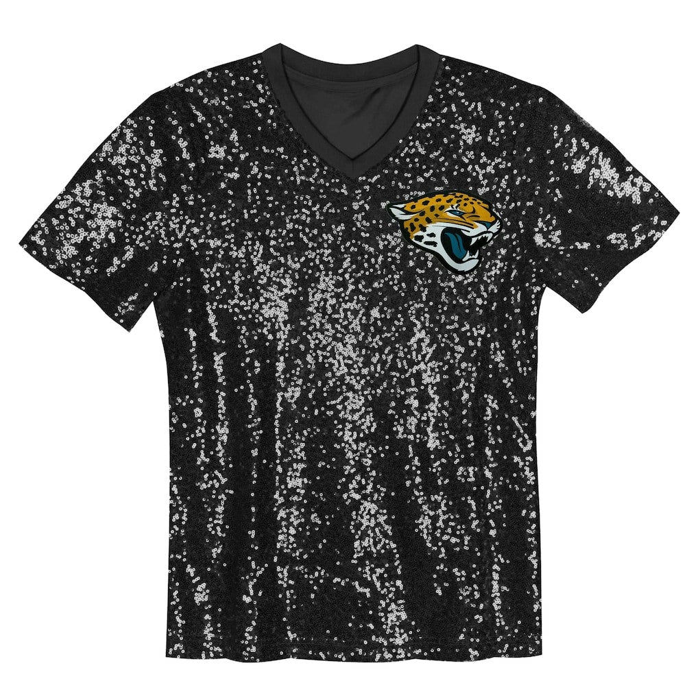Jacksonville Jaguars Girls Youth Wordmark Sequin V-Neck Top - Black cheap