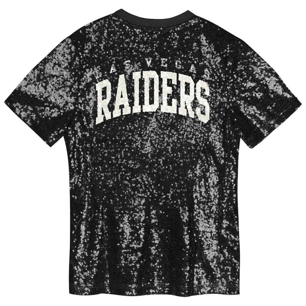 Las Vegas Raiders Girls Youth Wordmark Sequin V-Neck Top - Black cheap